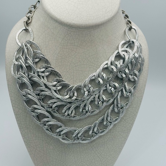 Jewelry - Silver Multi-Row Chain Link Chunky Statement Necklace